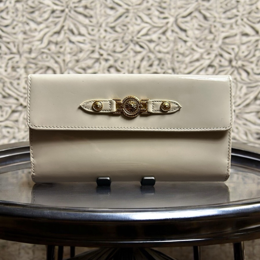 Versace Off-White Patent Leather Long Flap Wallet
